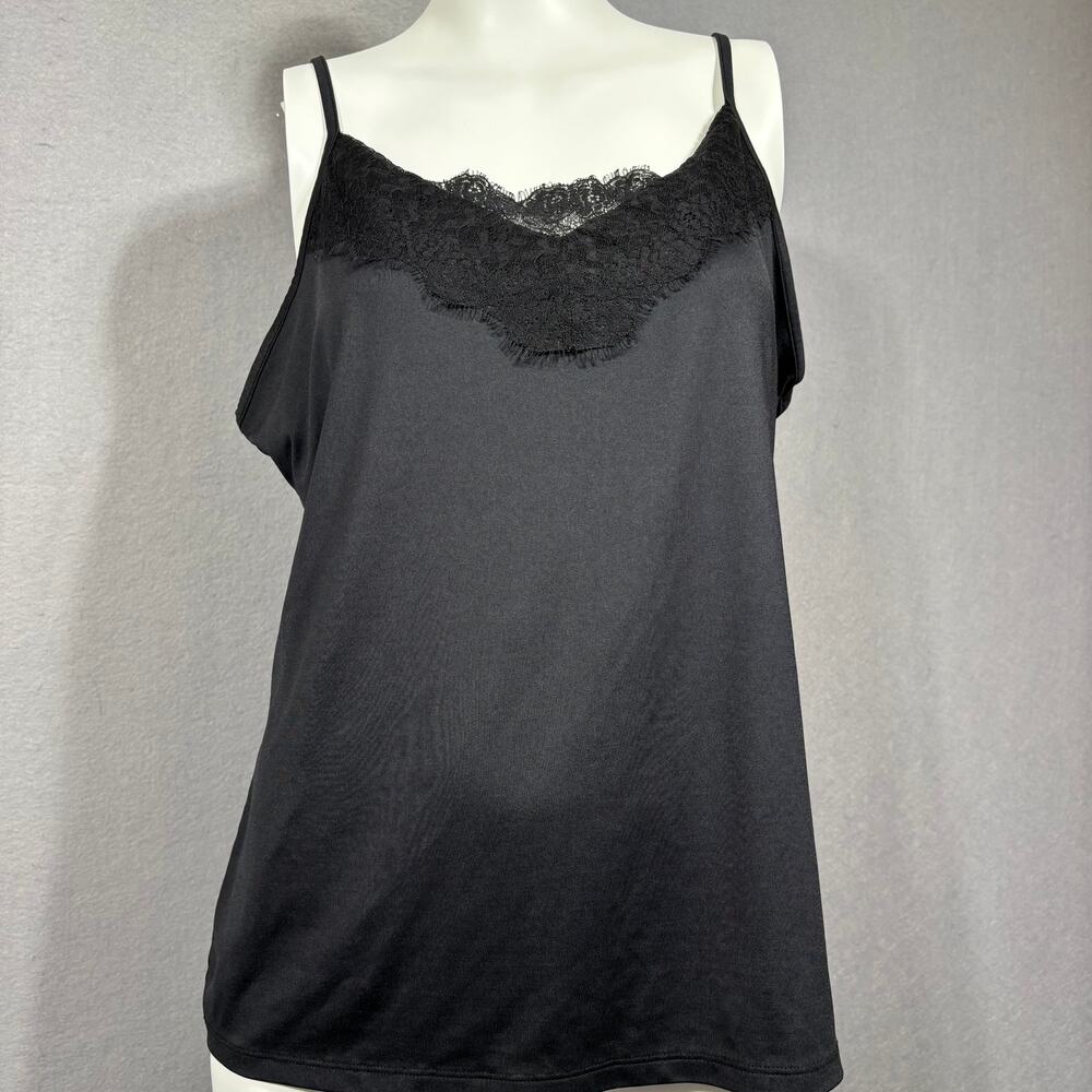 Thalia Sodi Black Lace Embellished Tank Cami Xl Dark Romantic Feminine Layering‎